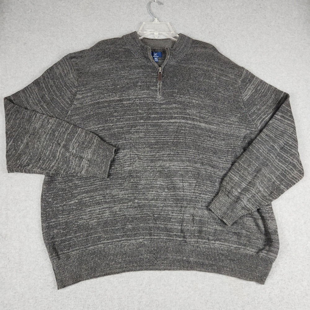 George Sweater Men 3XL Gray Heather Tight Knitted Long Sleeve 1/4 Zip Oversized